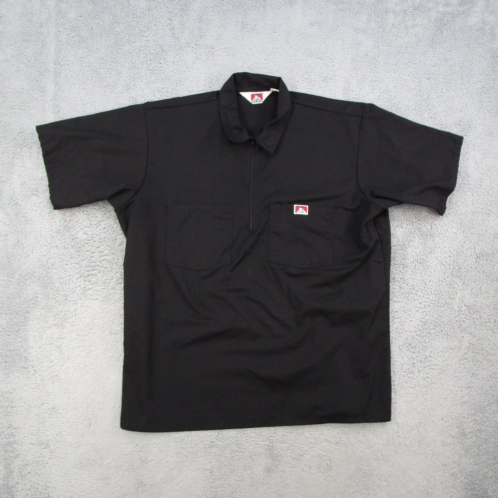 Ben Davis Mens XL Black Half Zip Short Sleeve Work Shirt Heavy Duty Utility Tee